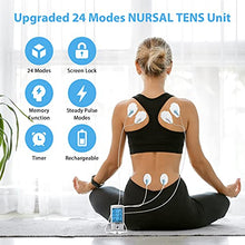 Load image into Gallery viewer, NURSAL 24 Modes TENS Unit Muscle Stimulator with Continuous Stimulation, Rechargeable Electronic Pulse Massager with 8 Pads for Back and Shoulder Pain Relief and Muscle Strength
