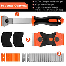 Load image into Gallery viewer, Razor Blade Scraper, 2 PCS Razor Scraper Tool for Removing Label, Registration Sticker, Tint, Grease from Windshield, Appliance, Glass (Extra 20 Metal and 10 Plastic Blades)
