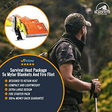Load image into Gallery viewer, Black Kite Outdoor XL Survival Mylar Thermal Space Blankets (5 -Pack) + Magnesium Flint Block &amp; Striker Fire Starter Designed to Retain Heat, Outdoors, Hiking, Camping, First Aid, Marathon, Emergency
