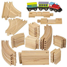 Load image into Gallery viewer, Dragon Drew Wooden Train Tracks - 55 Piece - Compatible with Brio, Thomas, Chuggington and All Major Brands – Accessories and Expansion Kit Includes 52 Tracks and 3 Cute Cars
