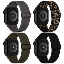 Load image into Gallery viewer, Stretchy Nylon Solo Loop Bands Compatible with Apple Watch 42mm 44mm 45mm, Adjustable Braided Sport Elastic Wristbands Women Men Straps for iWatch Series 7/6/5/4/3/2/1/SE, 4 Packs
