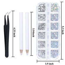 Load image into Gallery viewer, Elcoho 6 Sizes Crystals AB Nail Art Rhinestones and Clear Crystal Rhinestones with Pick Up Tweezer and Rhinestone Picker Dotting Pen, 1500 Pieces

