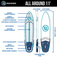 Load image into Gallery viewer, iROCKER All-Around Inflatable Stand Up Paddle Board, Extremely Stable 11' Long x 32" Wide x 6" Thick Premium SUP with Roller Bag, Carbon Paddle, Pump, Leash, Fins &amp; Repair Kit, Orange
