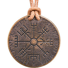 Load image into Gallery viewer, Shire Post Mint Vegvisir Norse Compass Necklace on Leather Cord
