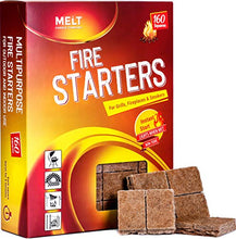 Load image into Gallery viewer, Fire Starters BIG PACK 160 Squares Charcoal Starter for Grills, Campfire, Fireplace, Firepits, Smokers. No flare ups &amp; flavor. FireStarter for wood &amp; pellet stove. Waterproof robust squares
