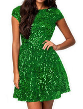 Load image into Gallery viewer, 828 - Plus Size Cap Sleeves Sequins Skater Cocktail Club Dress (1X, Green)
