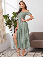 Load image into Gallery viewer, Floerns Women's Boho Floral Print Off Shoulder Split Long A Line Dress Brown XS
