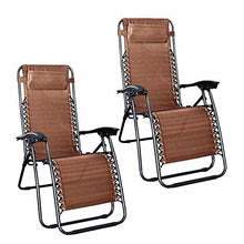 Load image into Gallery viewer, Goujxcy Outdoor Folding Chairs,Outdoor Lounge Patio Chairs with Pillow and Utility Tray Adjustable Folding Recliner for Deck,Patio,Beach,Yard Pack 2，Brown
