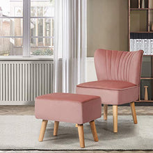Load image into Gallery viewer, Giantex Velvet Accent Chair with Ottoman, Modern Tufted Upholstered Chair with Footrest, Firm Wood Legs, Leisure Single Club Chair Set for Living Reading Room Bedroom (Pink)
