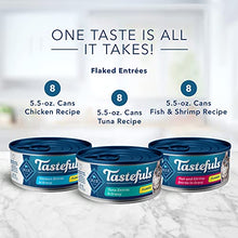 Load image into Gallery viewer, Blue Buffalo Tastefuls Natural Flaked Wet Cat Food Variety Pack, Tuna, Chicken and Fish &amp; Shrimp Entrées in Gravy 5.5-oz Cans (24 Count - 8 of Each)
