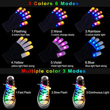 Load image into Gallery viewer, Aywewii Led Finger Gloves, Led Gloves LED Shoelaces Set Light Up Toys for Boys Girls, Flashing Gloves for Christmas Thanksgiving Birthday Glow Halloween Costume Party
