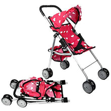 Load image into Gallery viewer, The New York Doll Collection My First Doll Stroller with Basket &amp; Heart Design Foldable Doll Stroller, Pink
