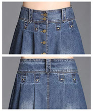 Load image into Gallery viewer, Nantersan Womens Button Front Midi Denim Jean Skirts High Waist A-Line Flare Pleated Chic Skirt
