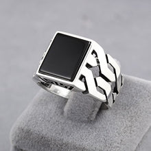 Load image into Gallery viewer, chimoda Mens Silver Ring with Black Onyx Stone in 925 Sterling Turkish Handmade Jewelry Men’s Rings (10)
