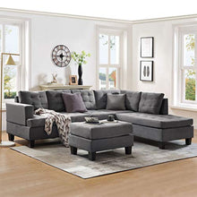 Load image into Gallery viewer, Sectional Sofa with Chaise Lounge and Ottoman 3-Seat Sofas Couch Set for Living Room (Gray)
