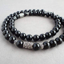Load image into Gallery viewer, 8mm Black Onyx Mens Necklace, Sterling Silver Accents, 18-24in Custom Length - Handcrafted in USA
