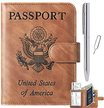 Load image into Gallery viewer, Passport and Vaccine Card Holder Combo Passport Holder Cover Wallet Case Leather Travel Wallet Rfid Blocking for Men Women (2#Brown)
