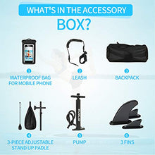 Load image into Gallery viewer, Rumlad Inflatable Stand Up Paddle Board 4 Inches Thick with One-Way Sup Dedicated Pump&amp;Backpack,Adjustable Special Pulp,Simple Foot Rope,Waterproof Cell Phone Bag,Youth &amp; Adult,Blue
