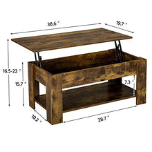 Load image into Gallery viewer, YAHEETECH Rustic Lift Top Coffee Table w/Hidden Compartment &amp; Storage Space - Lift Tabletop for Living Room Furniture, Rustic Brown
