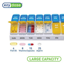 Load image into Gallery viewer, Ezy Dose Weekly (7-Day) AM/PM Pill Organizer, Vitamin and Medicine Box, Removable Compartments, 2 Times a Day, Yellow and Blue
