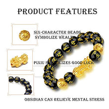 Load image into Gallery viewer, Feng Shui Black Obsidian Wealth Bracelet，Feng Shui Bracelet for Men/Women with Sagin Pixiu Character for Protection Can Bring Luck and Prosperity，Suitable for Any Occasion,Unisex
