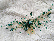 Load image into Gallery viewer, Aimimier Bridal Green Crystal Hair Comb Emerald Hair Vine Malachite Green Wedding Headpiece Prom Party Festival Hair Accessories for Women and Girls
