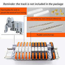 Load image into Gallery viewer, DIN Rail Terminal Blocks Kit, with 20pcs Universal Compact Connectors, 2pcs Connection Bar, 2pcs Marker Strip, 2pcs DIN Rail Terminal End Block, 20pcs Screws, with Transparent Storage Box, 28-12 AWG
