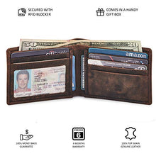 Load image into Gallery viewer, Real Leather Mens Bifold Wallet RFID Blocking Slim Minimalist Front Pocket - Thin &amp; Stylish with ID Window (Crazy Horse, Cognac)
