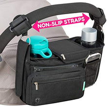 Load image into Gallery viewer, Non-Slip Stroller Organizer With Cup Holders, Exclusive Straps Grip Handlebar. Universal Fit For Uppababy Vista Cruz Nuna Baby Jogger Bob Britax Bugaboo Graco Stroller Accessories Caddy Parent Console
