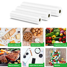 Load image into Gallery viewer, VPCOK Vacuum Sealer Bags 3 Rolls 8” x 10’, 10” x 10’, 11” x 10’ Vacuum Sealer Rolls 3 Pack BPA Free Fit VPCOK Vacuum Sealer Sous Vide Bags for Food Saver Food Storage Bag Roll Vac Storage Meal Prep
