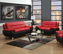 Load image into Gallery viewer, GTU Furniture Contemporary Bonded Leather Sofa &amp; Loveseat Set (Sofa and Loveseat, Red and Black)
