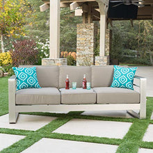 Load image into Gallery viewer, Christopher Knight Home Cape Coral Outdoor Loveseat Sofa with Tray, Khaki
