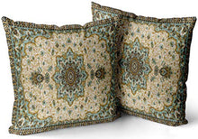 Load image into Gallery viewer, FASLMH Sofa Decoration Pillowcases 2 Pack Persian Round Mandala Middle Eastern Traditional Turquoise Milky Square Cushion Case Throw Pillow Covers 22x22 Inch Double Sides Print
