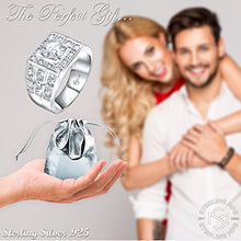 Load image into Gallery viewer, Men's Sterling Silver .925 Ring with White Round Cubic Zirconia Center Stone Surrounded by White Cubic Zirconia (CZ) Stones (12)
