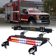 Load image into Gallery viewer, Lumenix LED Dual Visor Strobe Light Bar with Split Deck Brackets&amp;Vacuum Sucker, 32 LED Interior Windshield Emergency Hazard Warning Strobe Lights for Volunteer Specific Police Truck （White/Red）
