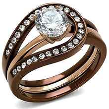 Load image into Gallery viewer, Marimor Jewelry Womens 1Ct Cubic Zirconia Rose &amp; Brown Stainless Steel 2 Piece Wedding Ring Set Size 7
