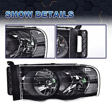 Load image into Gallery viewer, PIT66 Headlights, Compatible with 02-05 Dodge Ram 1500/03-05 Dodge Ram 2500 3500 Headlamp Assembly Accessories Left and Right Replacement Part Clear lens Black Housing Clear Reflector
