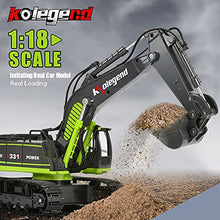 Load image into Gallery viewer, kolegend Remote Control Excavator Toy Truck, 1/18 Scale RC Toys Hydraulic Excavator Construction Vehicles for Boys Girls Kids RC Tractor with Lights Rechargeable Battery
