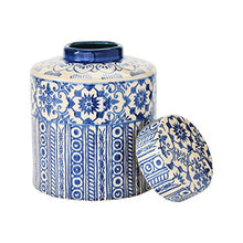 Load image into Gallery viewer, Creative Co-Op Decorative Stoneware Ginger Pattern, Blue &amp; Cream Color Jar
