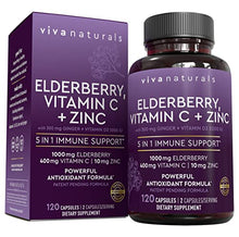 Load image into Gallery viewer, Viva Naturals Elderberry, Vitamin C, Zinc, Vitamin D3 5000 IU &amp; Ginger - Antioxidant &amp; Immune Support Supplement, 2 Month Supply (120 Capsules) - 5 in 1 Daily Immune Support for Adults
