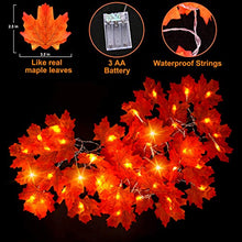 Load image into Gallery viewer, Thanksgiving Decorations Lighted Fall Garland, Fall Maple Leaves String Lights for Indoor Outdoor Total 32 ft 100 LED Maple Leaves Light，Halloween String Lights Fall Decor for Home Holiday
