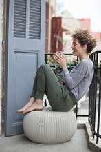 Load image into Gallery viewer, Keter Urban Knit Pouf Ottoman Set of 2 with Storage Table for Patio and Room Décor-Perfect for Balcony, Deck, and Outdoor Seating, Dune/Misty Blue
