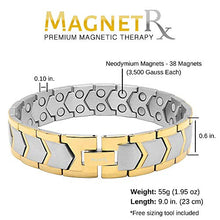 Load image into Gallery viewer, MagnetRX® Ultra Strength Magnetic Bracelet - Arthritis Pain Relief &amp; Carpal Tunnel Relief Magnetic Therapy Bracelets for Men - Adjustable with Sizing Tool (Silver &amp; Gold)
