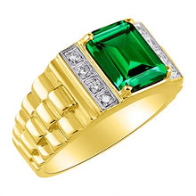 Load image into Gallery viewer, RYLOS Designer Emerald Cut Green Emerald &amp; Diamond Ring - May Birthstone
