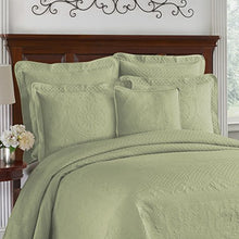 Load image into Gallery viewer, HISTORIC CHARLESTON King Charles Modern Farmhouse Floral Matelasse Bed Spread, Queen, Sage
