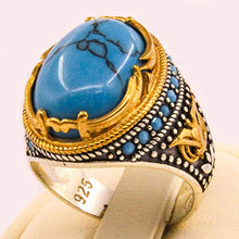 Load image into Gallery viewer, Solid 925 Sterling Silver Rings for Men Turkish Handmade Simulated Turquoise Luxury Design Premium Quality (9)
