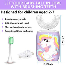 Load image into Gallery viewer, Kids Toothbrush Electric, U Shaped Ultrasonic Automatic Toothbrush with 2 Brush Heads, Six Cleaning Modes, Cartoon Modeling Design for Kids, Special for Birthday Gift (Purple)
