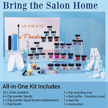 Load image into Gallery viewer, 42 Pcs Dip Powder Nail Kit Starter, AZUREBEAUTY New All Season Color Series Nail Dip Powder Kit Fall Dip System with Essential Liquid and Dip Recyeling Tray Set for French Nail Art Manicure Salon DIY Home Gift

