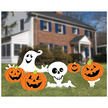 Load image into Gallery viewer, amscan Family Friendly Skeleton and Ghost Corrugate Yard Stake Signs Halloween Trick or Treat Party Outdoor Decoration, Plastic, 20" x 16", Pack of 6.
