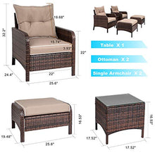 Load image into Gallery viewer, Shintenchi Outdoor Furniture 5 Pieces Set,All Weather PE Wicker Rattan Patio Conversation Set with Cushioned Patio Chairs, Ottoman Set,Glass Side Table for Lawn Pool Balcony
